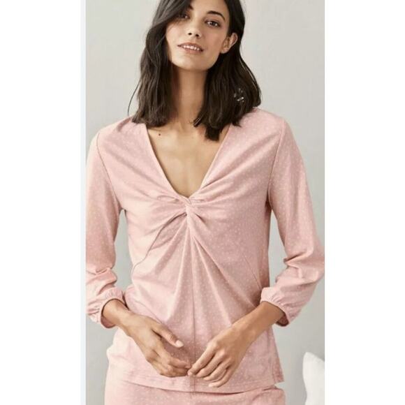 Garnet Hill Light Pink LS Lounge Pajama Set Polka Dot Twist Front Size Small - Picture 2 of 9